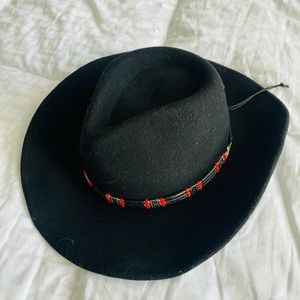 Country Festival bohemian hat! Gorgeous black with red & silver.